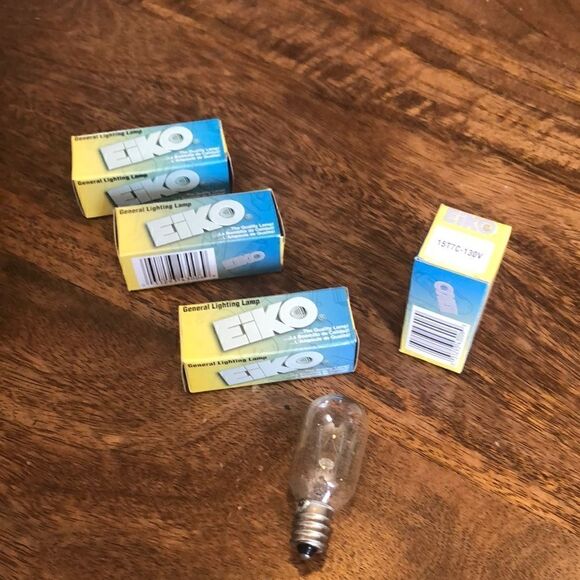 Eiko 15T7C-130V 130V 15W T-7 Candelabra Base Halogen Bulbs-lot of 4 clear bulbs - Picture 2 of 6